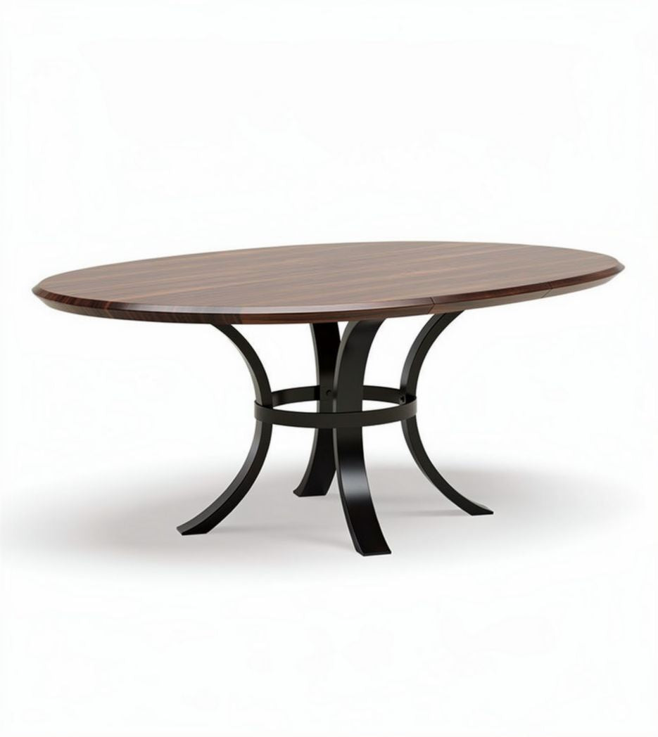 Oval dining table with wooden top and metal base 60 x 36 x 30 inches