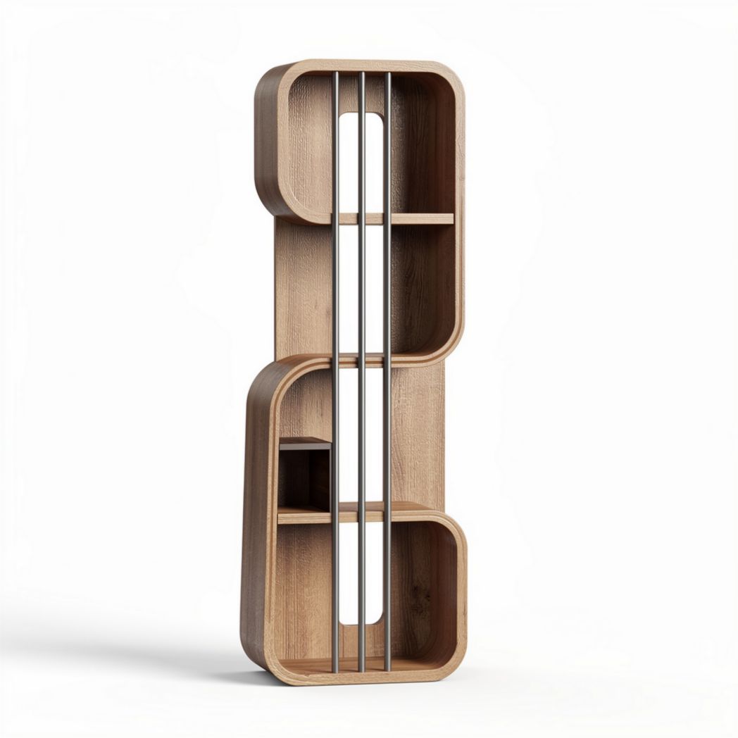 Wooden bookshelf with open storage compartments and modern design 200 x 80 x 30cm