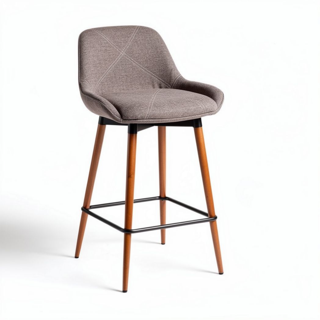 Bar stool with upholstered seat and wooden legs in brown 45 x 45 x 100cm