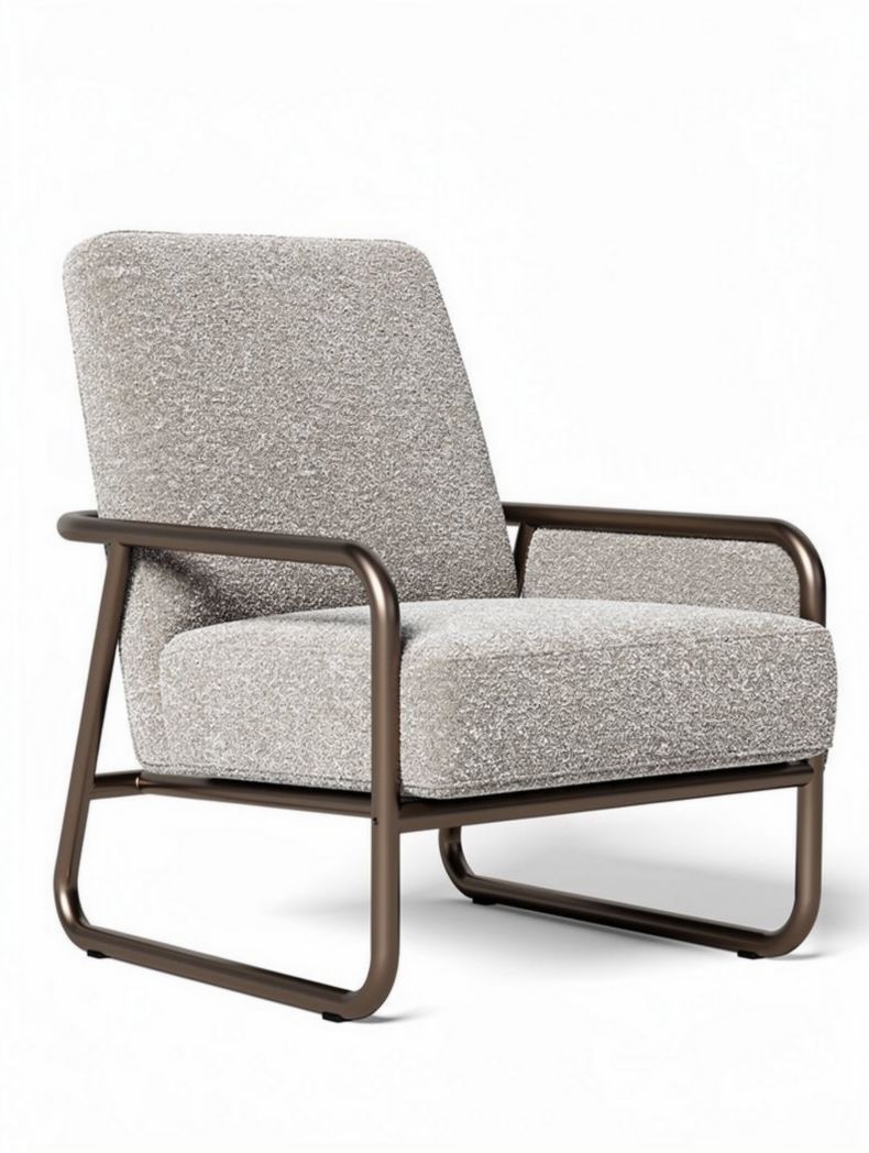 Fabric lounge chair with metal frame in gray measures 85 x 75 x 90cm