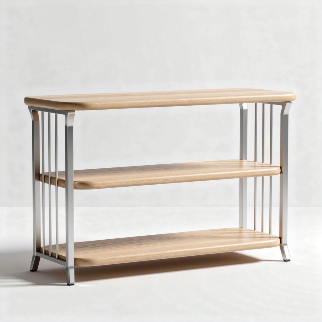 Wood and metal console table with two shelves 80 x 30 x 70cm