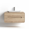 Wall-mounted bathroom vanity with sink white ceramic basin and natural wood finish 70 x 40 x 20cm