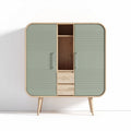 Modern storage cabinet with sliding doors in green and wood finish 90 x 45 x 120cm