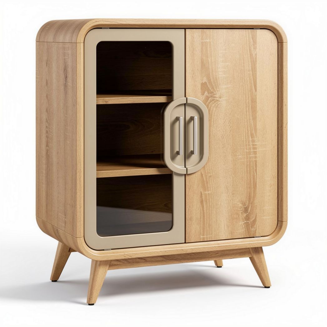 Wooden storage cabinet with glass door and shelves 80 x 40 x 90cm