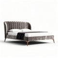 Velvet upholstered bed frame with high headboard and wooden legs 200 x 160 x 110cm