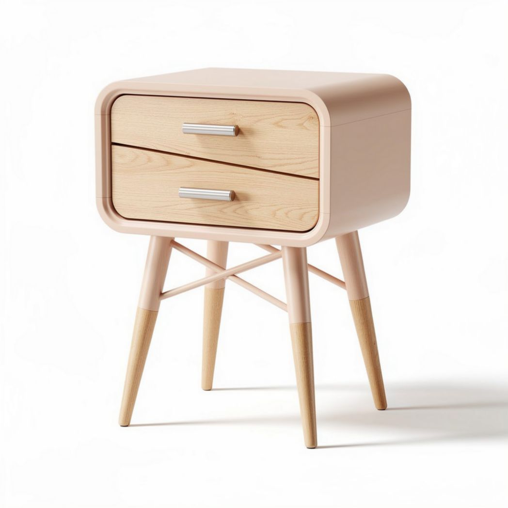 Wooden bedside table with two drawers in light pink finish 45 x 40 x 55cm