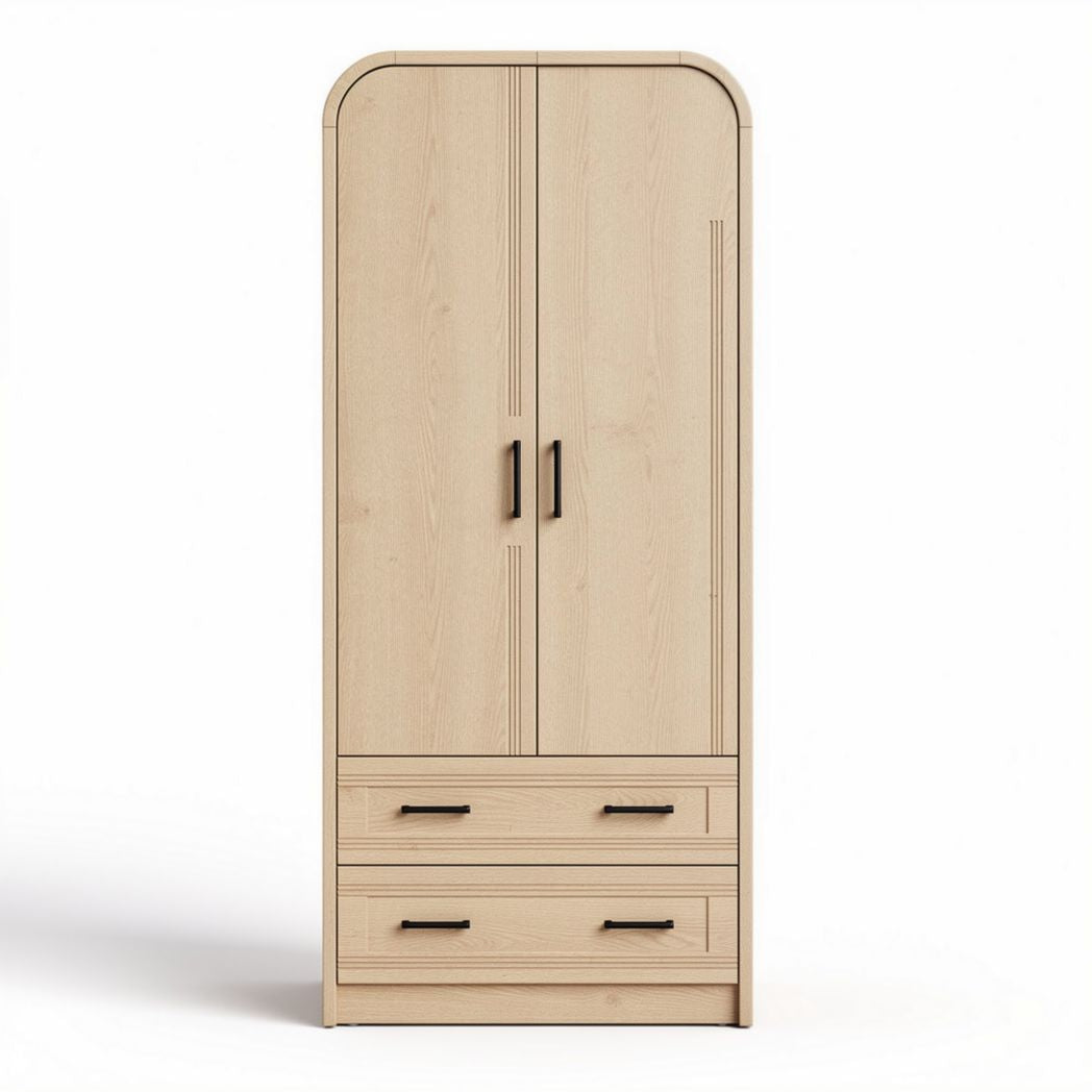 Wooden wardrobe with two doors and two drawers in natural finish 60 x 40 x 180cm