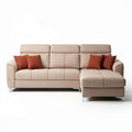 Fabric sectional sofa with orange accent pillows and metal legs 200 x 90 x 85cm
