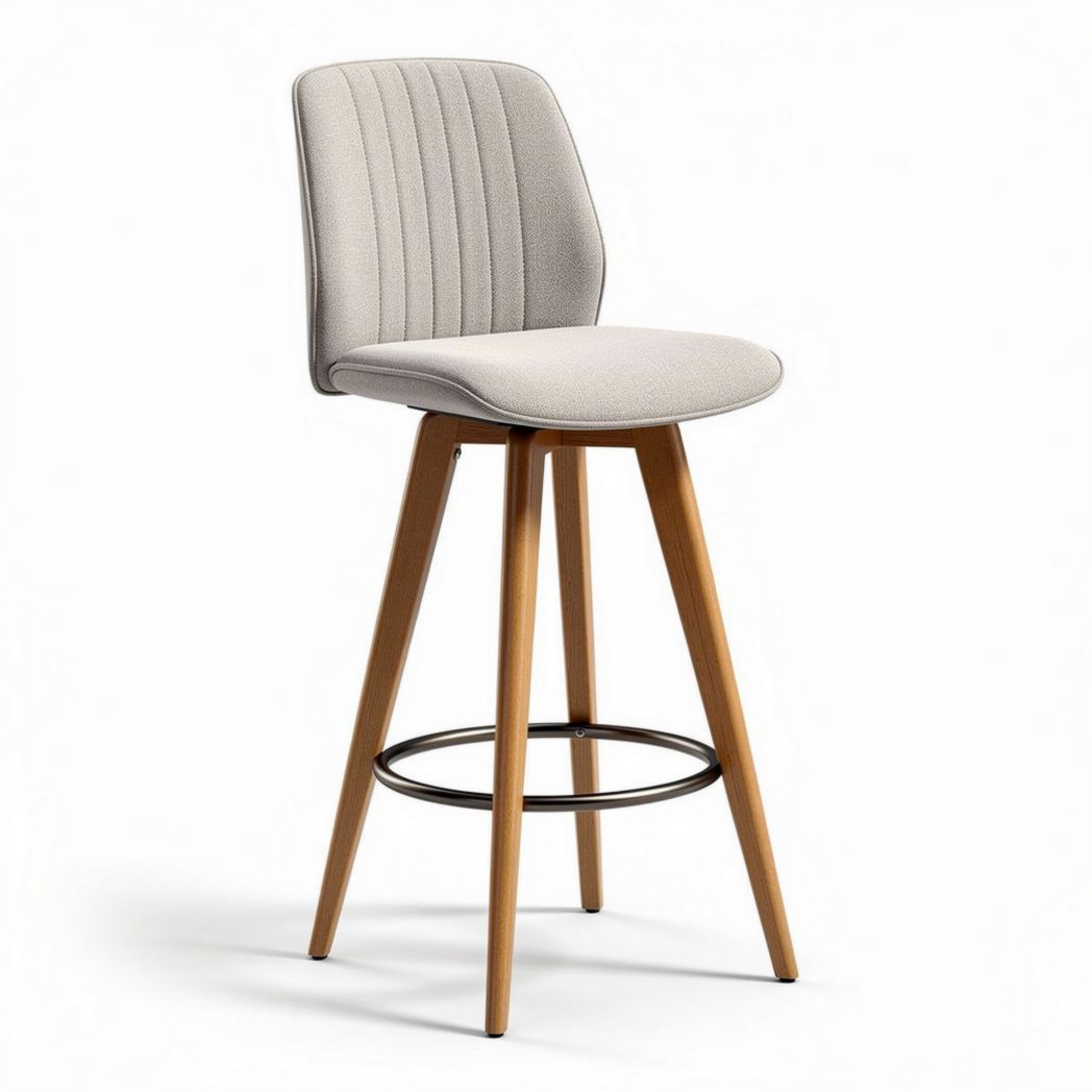 Fabric upholstered bar stool with wooden legs and footrest 45 x 45 x 100cm